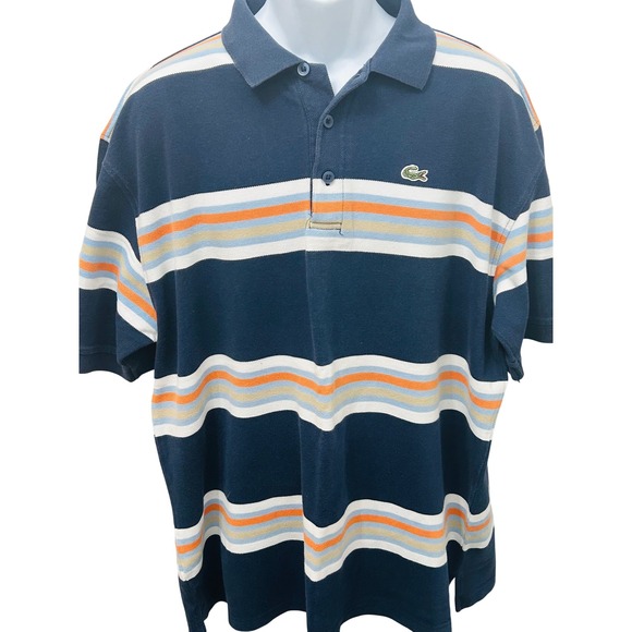 Lacoste Other - Vintage Lacoste Striped Polo Shirt Navy Blue Orange Made in Peru Size 11 XXXL